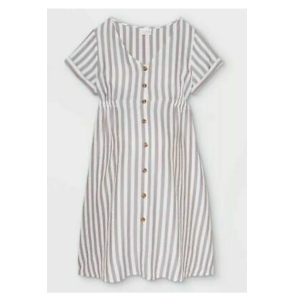Striped Short Sleeve Button Down Shirt Maternity Dress